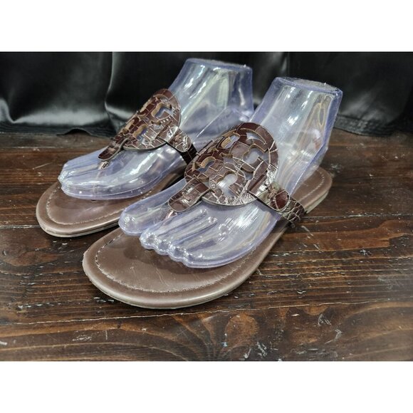 EUC Tory Burch Miller Dark Brown Croc Embossed Thong Sandal/Sz. 7.5M - Picture 1 of 11